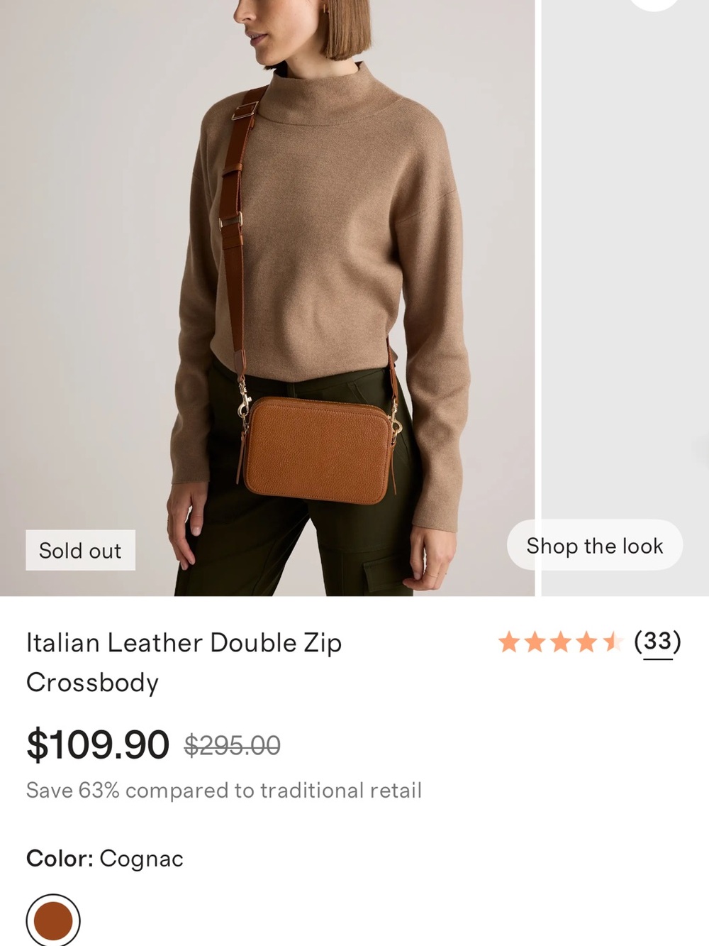 Quince Italian Leather Double-Zip Crossbody - Mink (Taupe)